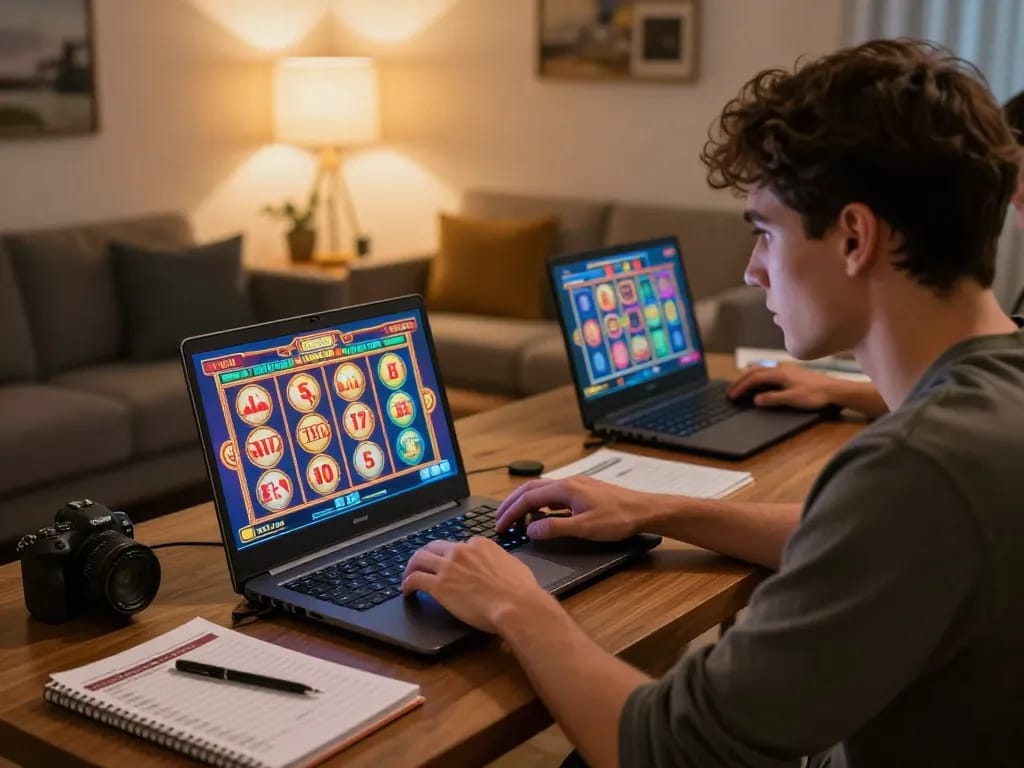 NAGA2000 players experiencing excitement while engaging with slot machines in a cozy home online casino setup.