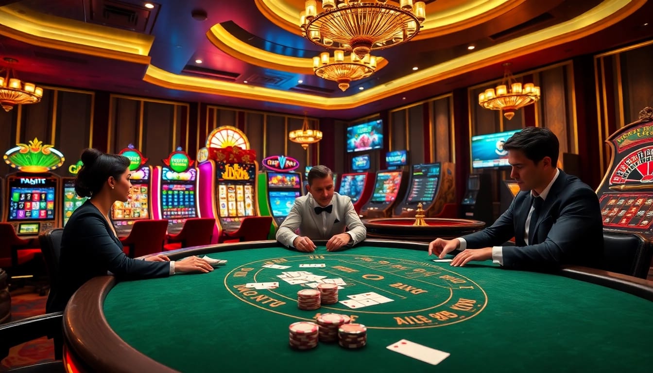 High-stakes poker action at KJC, featuring vibrant chips and luxurious casino ambiance.
