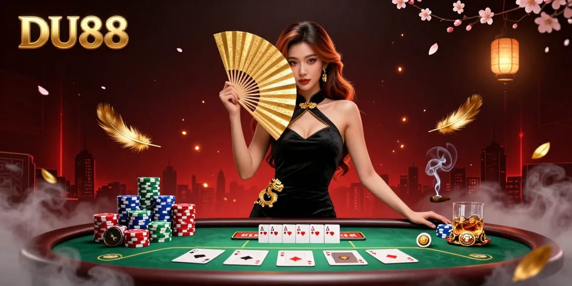 Engage in exciting betting experiences at DU88's vibrant casino scene featuring poker elements.