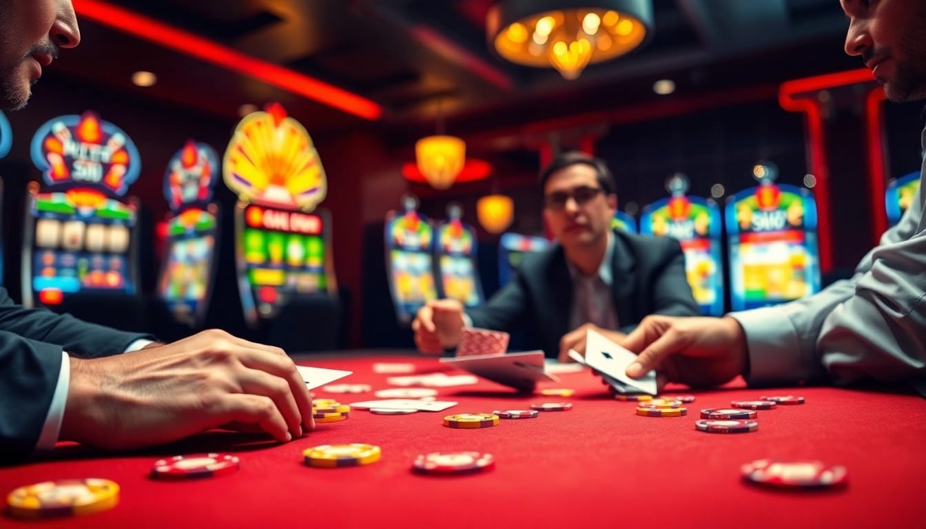 Permainan SBOBET di kasino dengan pemain serius dan suasana yang mendebarkan.