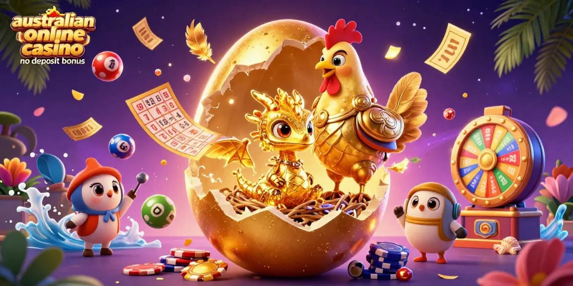 Catch the excitement of the australian online casino no deposit bonus with a vibrant golden dragon and dynamic gaming elements.