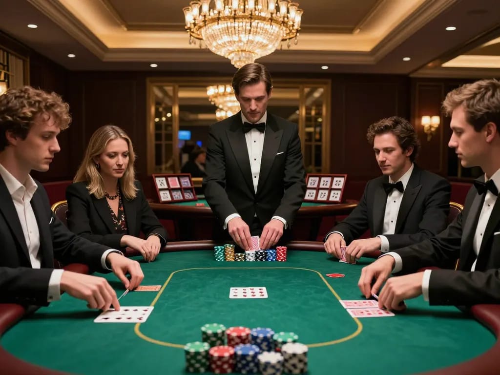 vipwin poker players strategizing chips and cards during an exciting casino game