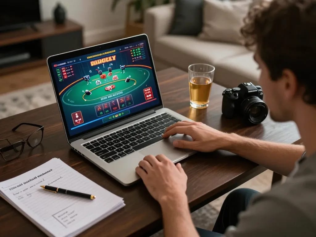 Engaging in an online game at home, aman788 offers strategic insights for blackjack success.