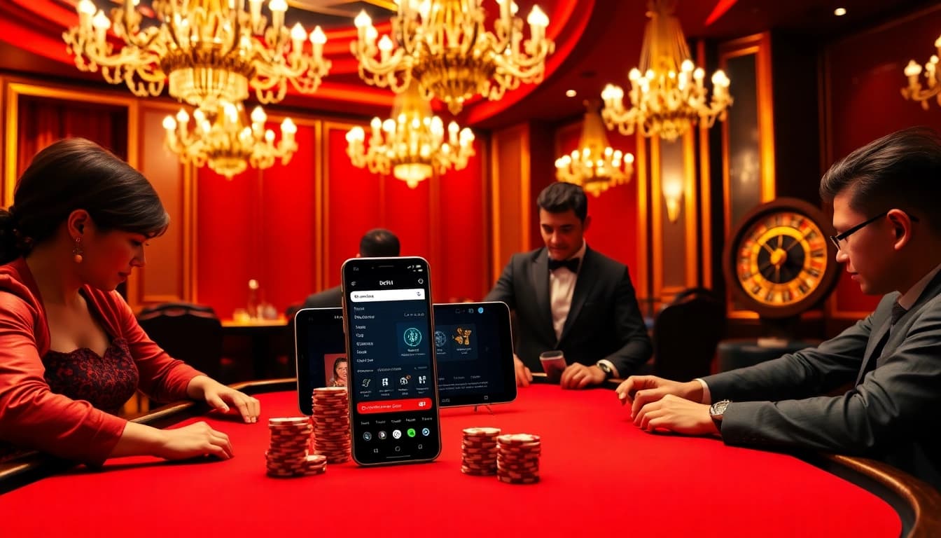 Experience high-stakes poker with the bdtk1 app on a luxurious casino table.