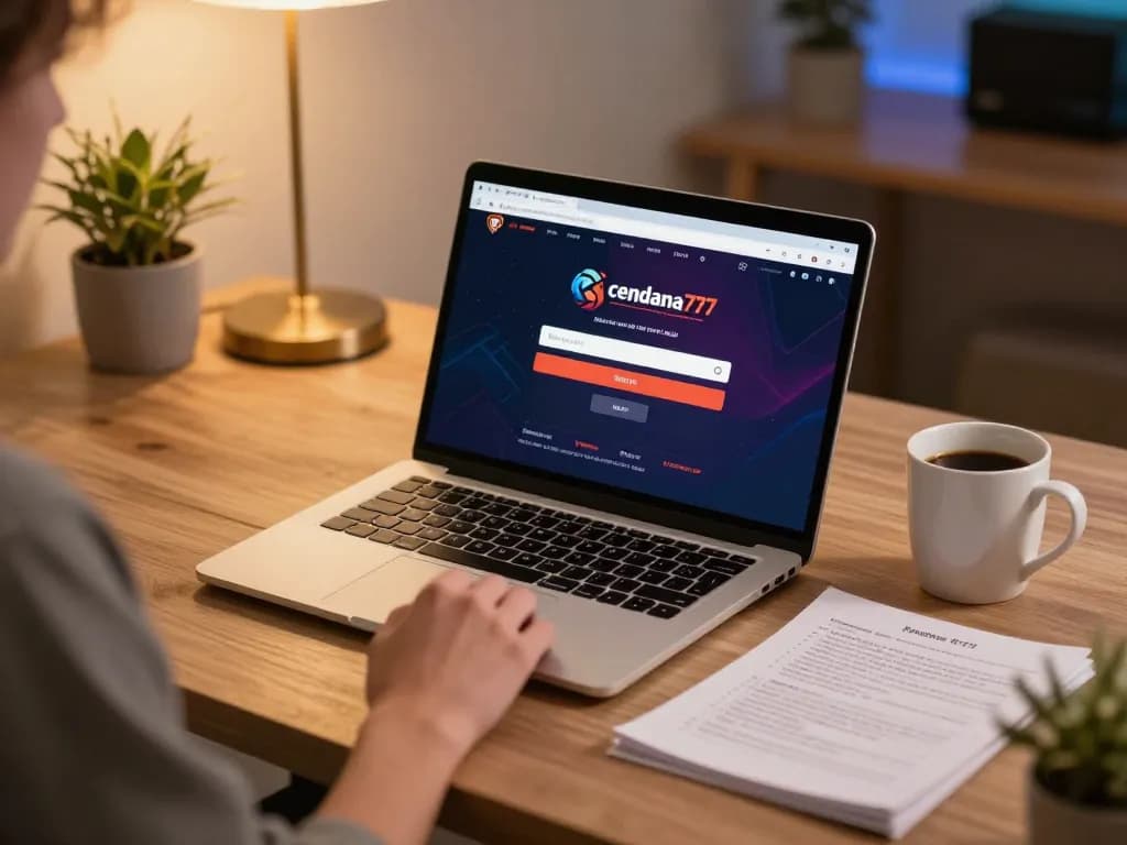 Engaging scene of a player at home viewing the cendana777 login interface for online gambling.