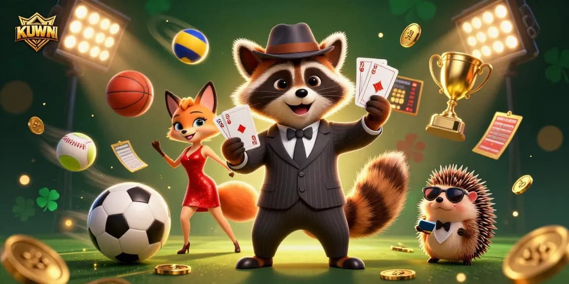 Bet big with KUWIN at this engaging casino scene featuring vibrant characters and dynamic game elements.