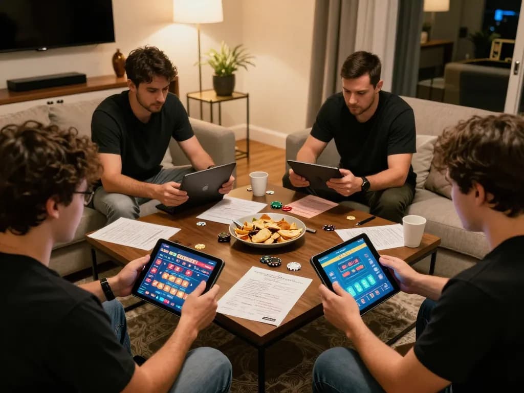 Players enjoying 88aa online casino gaming on tablets with warm ambient light.