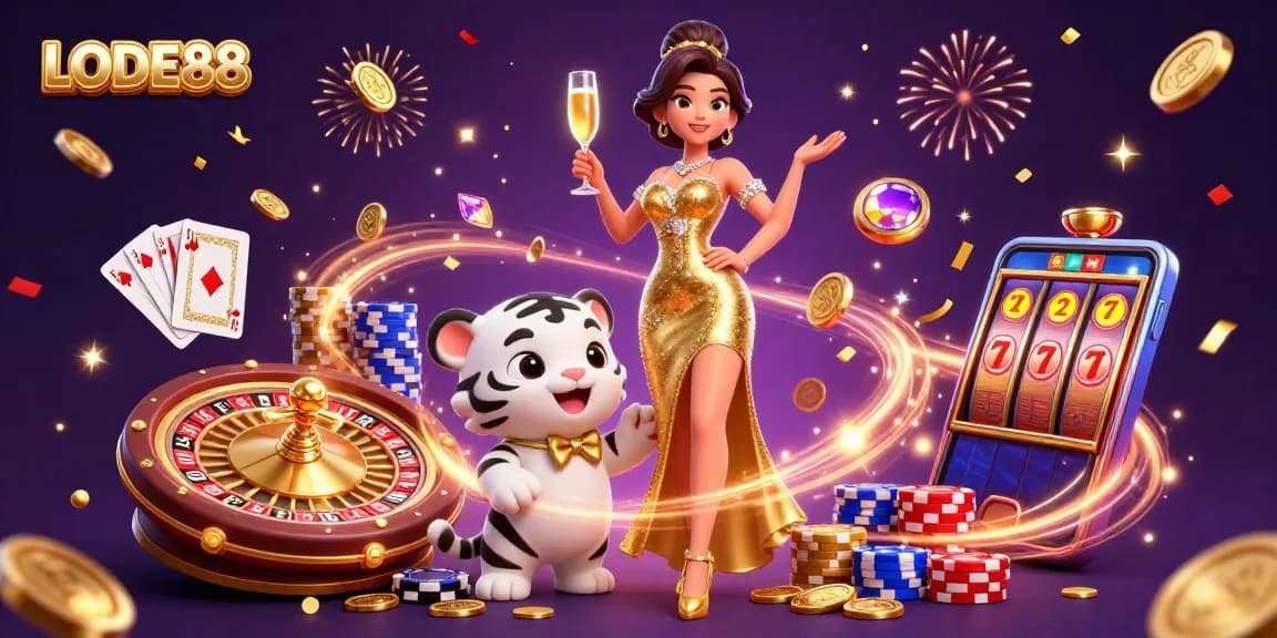 Bet big with LODE88 in a vibrant casino scene filled with excitement and rich rewards.