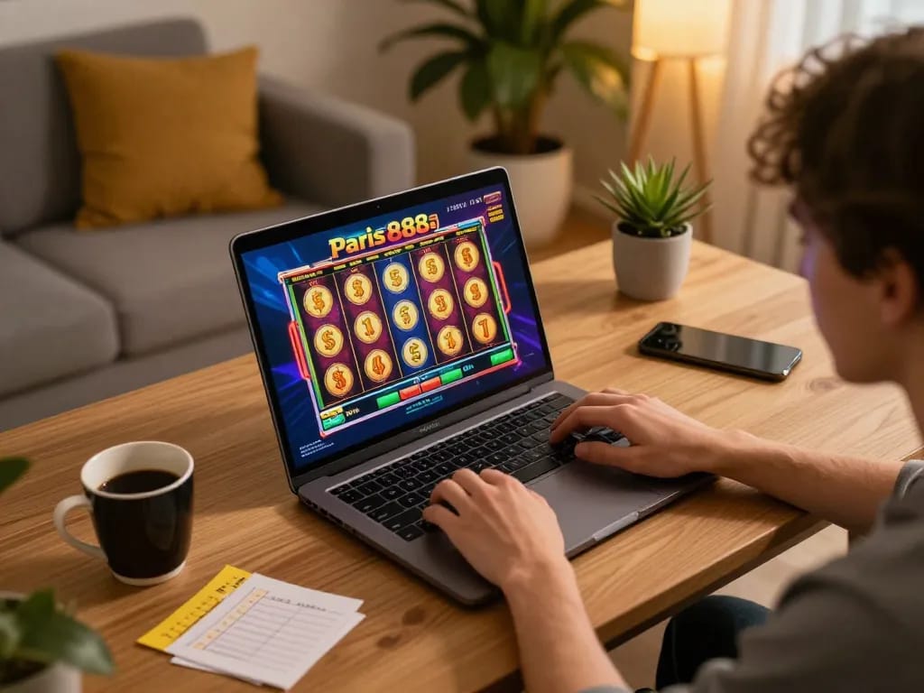 Experience the thrill of paris888 gaming with dynamic online slot gameplay on a cozy home setup