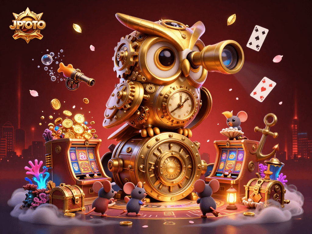 Experience the thrill of JPTOTO with a vibrant casino scene full of golden treasures and animated characters.