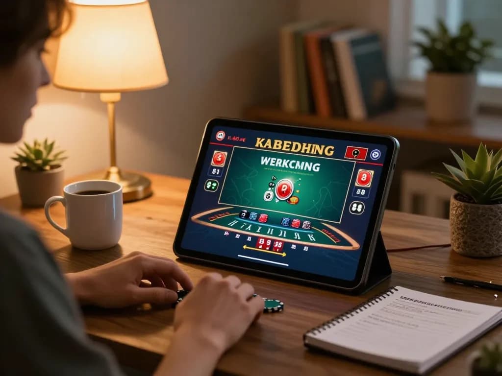 Engaging in a live dealer game with Canada online casinos in a cozy home setup, highlighting responsible gaming.