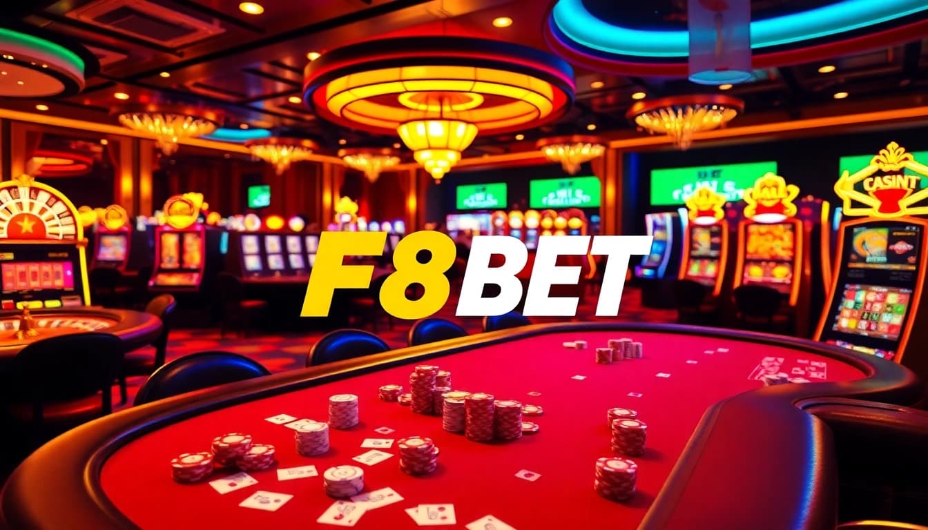 F8BET online casino scene with vibrant tables and engaging players in action