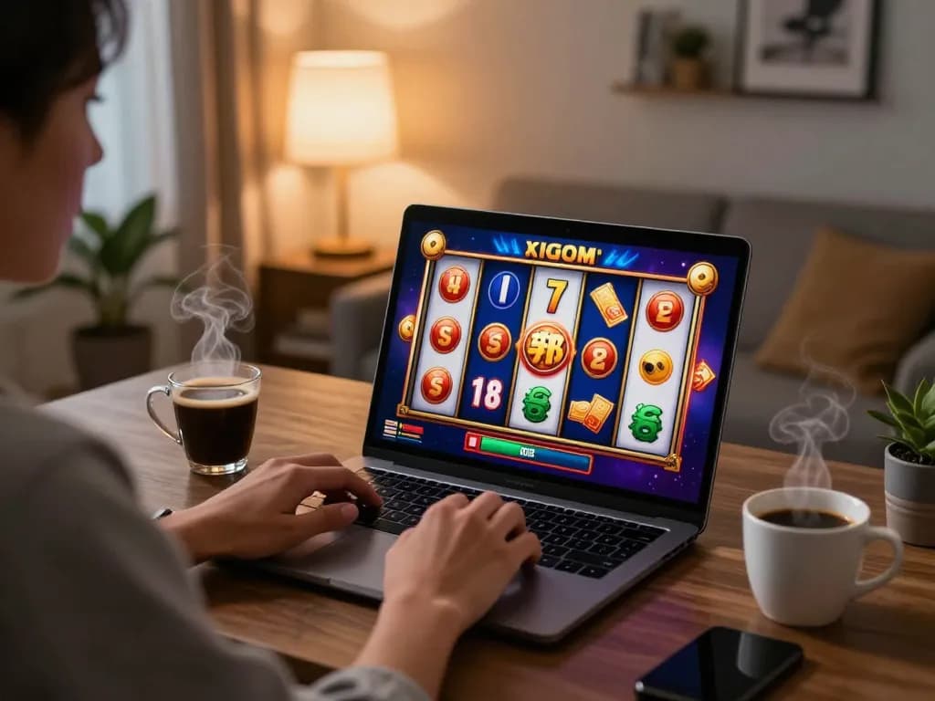 Engaging gameplay on Sunwin slots, showcasing vibrant online gaming from a modern home setup.