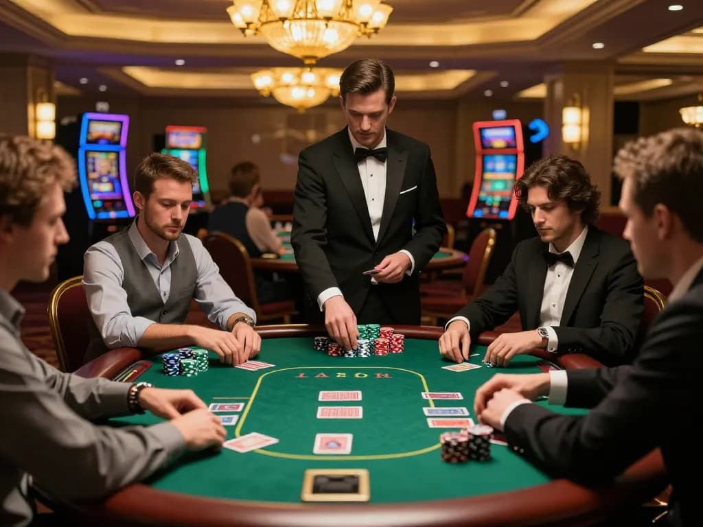 B52club players strategizing at a high-stakes poker table, capturing the excitement of casino gameplay.
