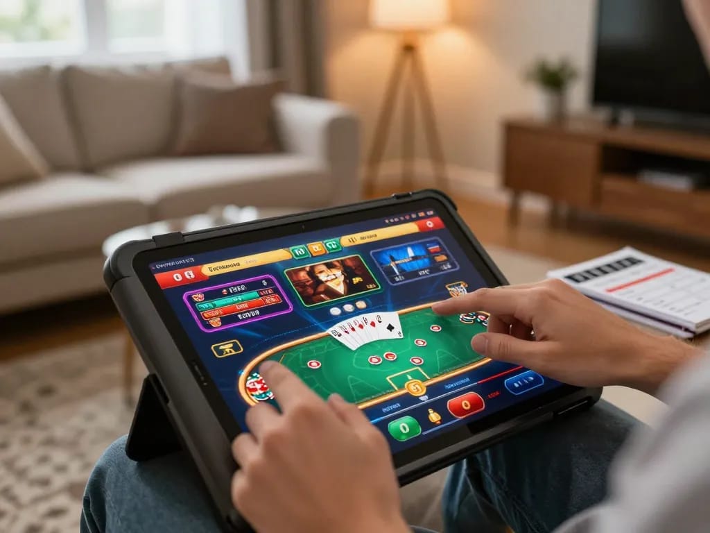 Experience UU88 online gaming with an engaging poker game on a cozy tablet setup