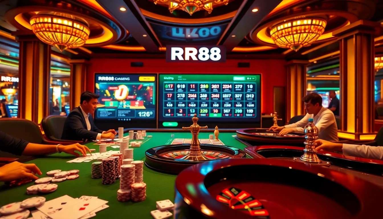 Engage in RR88's thrilling casino experience with vibrant tables and luxurious ambiance.