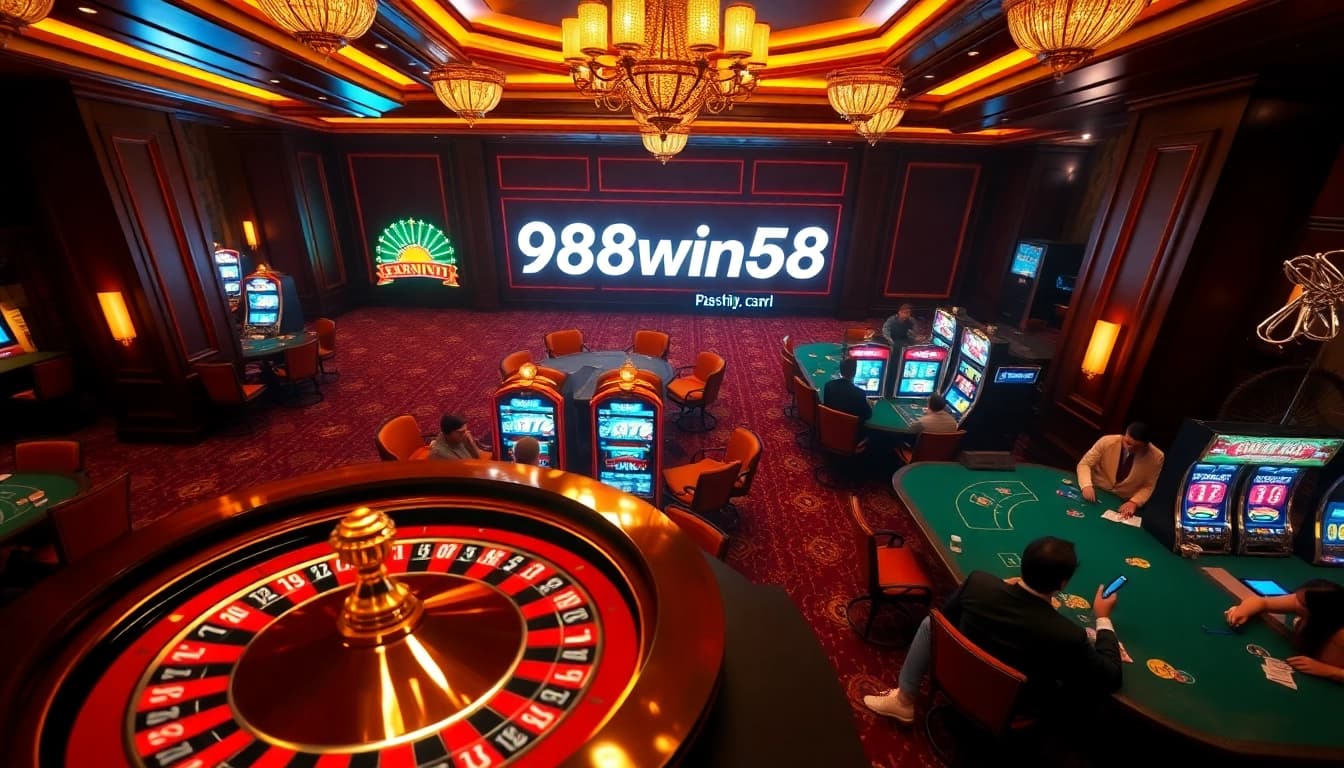 Experience the excitement of 98win58 at a luxurious casino with roulette and poker.
