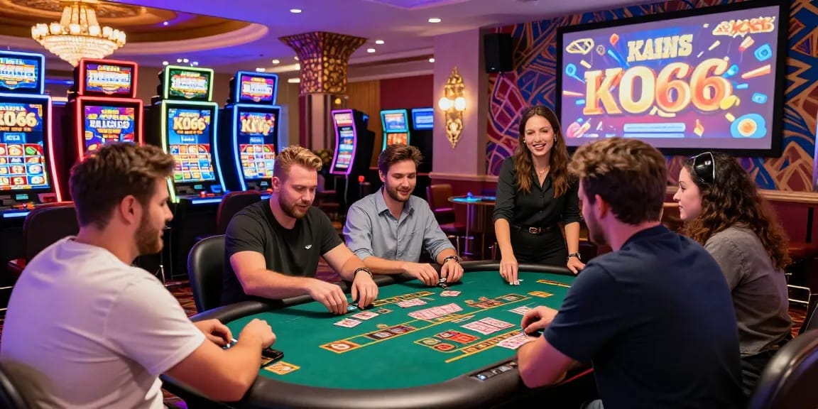 KO66 Casino vibrant gaming scene with players enjoying table games and promotions.