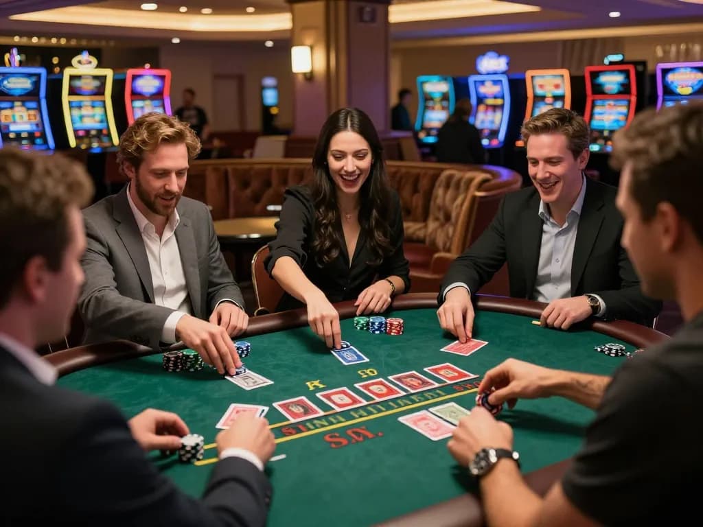 Players enjoying excitement at non Gamstop casinos while playing blackjack with chips and cards