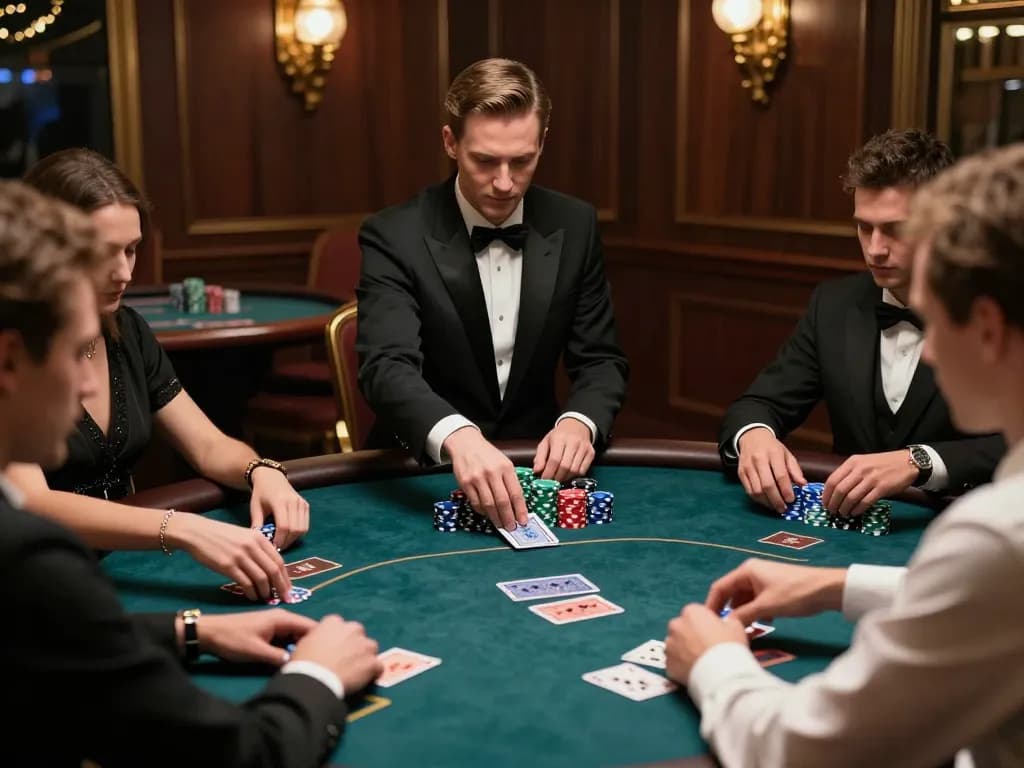 Intense poker game featuring players engaged in strategic betting at mb88slot casino table.
