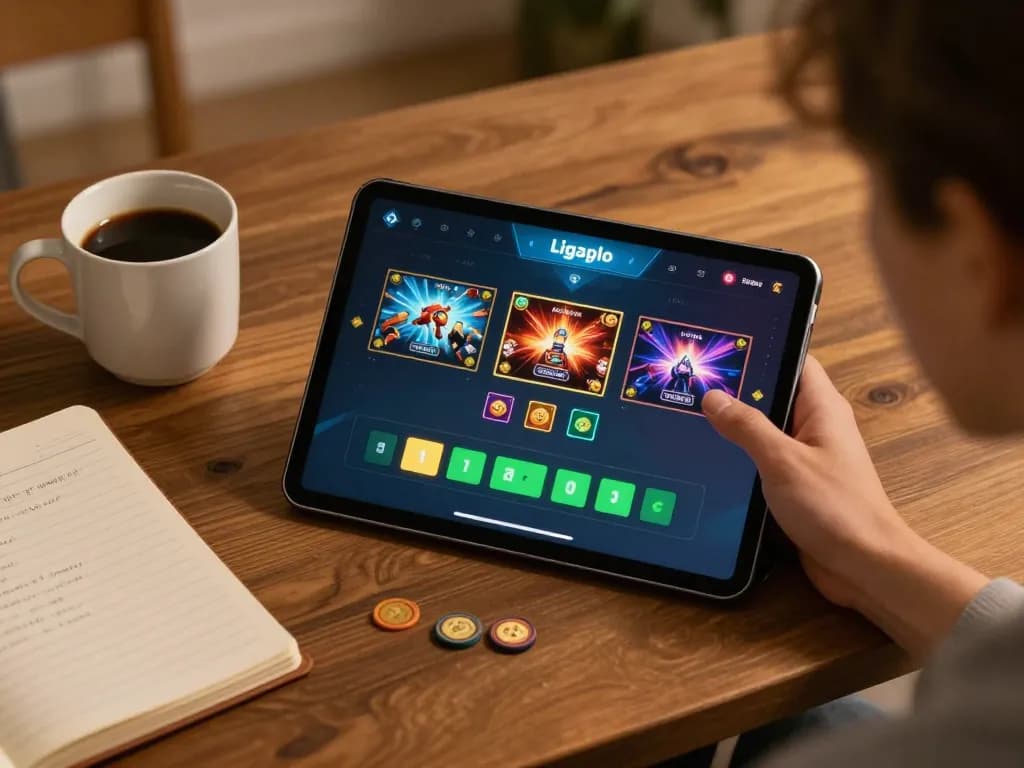 Engaging gameplay on ligalgo app in a cozy home setting with tracking notes.
