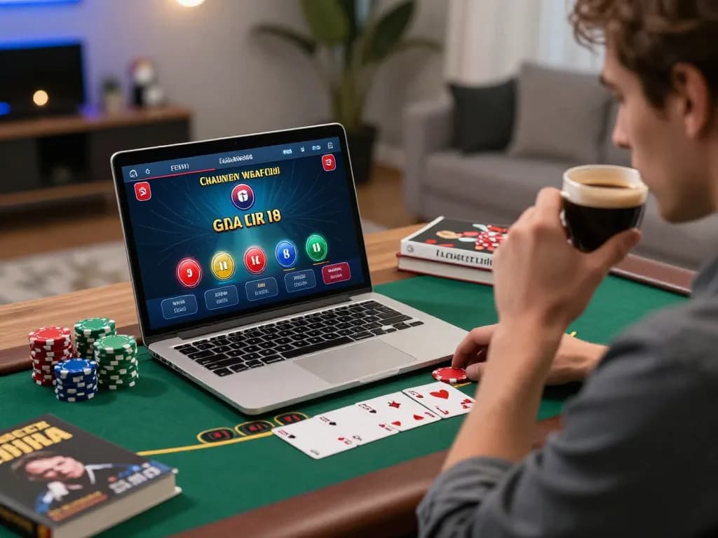 Engaging in a live dealer blackjack game on nego77, showcasing exciting betting action in an elegant home setting.
