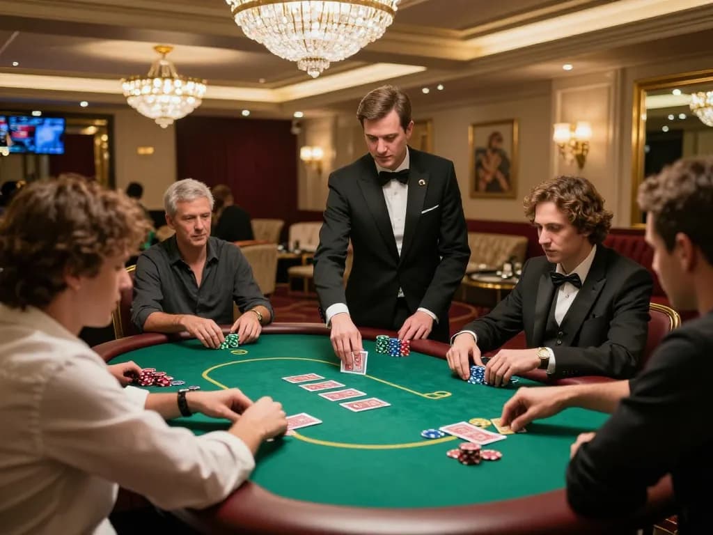 iWin players enjoying high-stakes poker in a luxurious casino setting with elegant decor and vibrant atmosphere