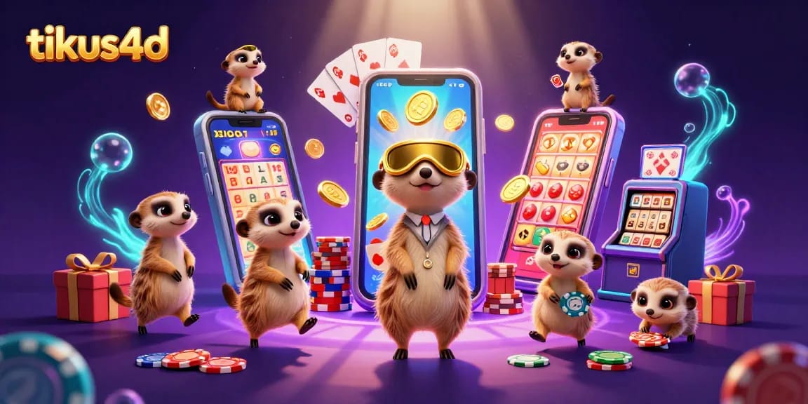 Join the tikus4d lottery action with playful meerkats managing chips and prizes in a dynamic casino.