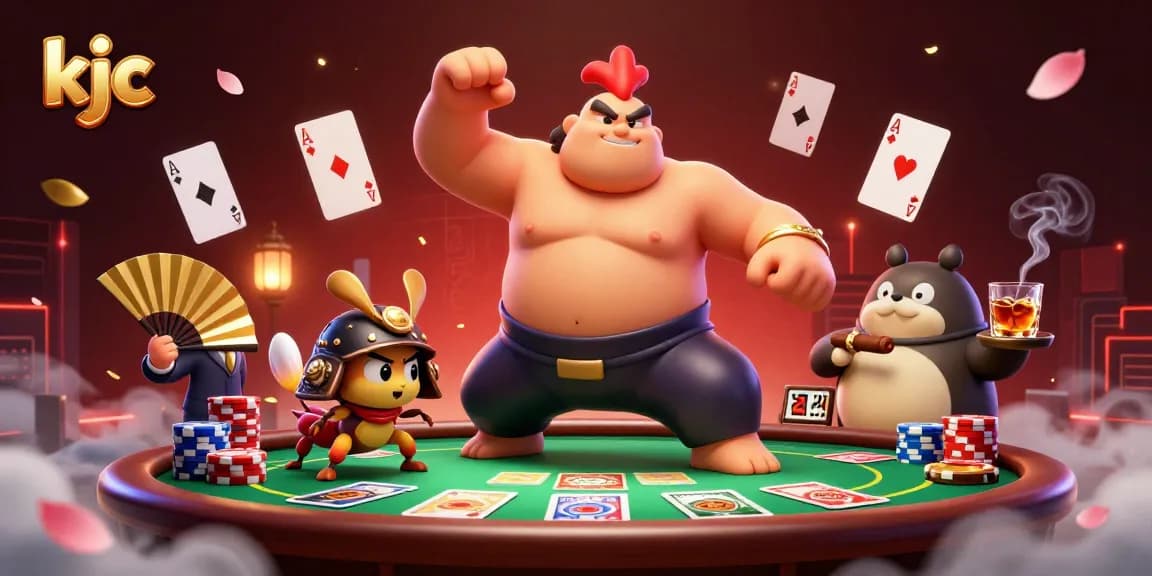 KJC players enjoying a dynamic poker game with colorful chips and characters showcasing high-stakes action.