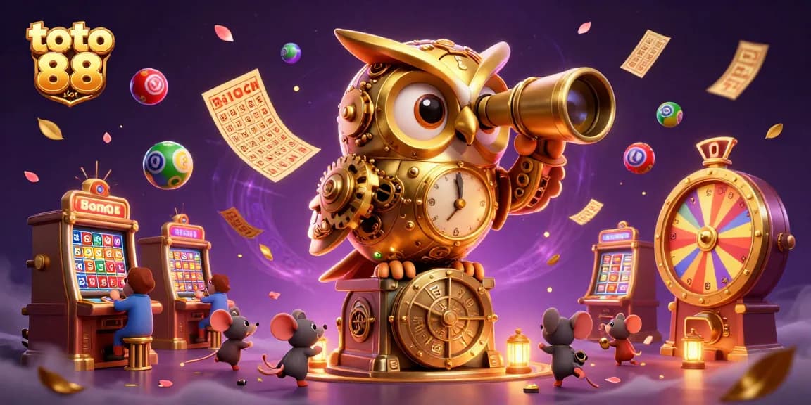 Engage in the thrilling world of toto 88 slot with an enchanting 3D casino scene featuring a golden owl and whimsical characters.