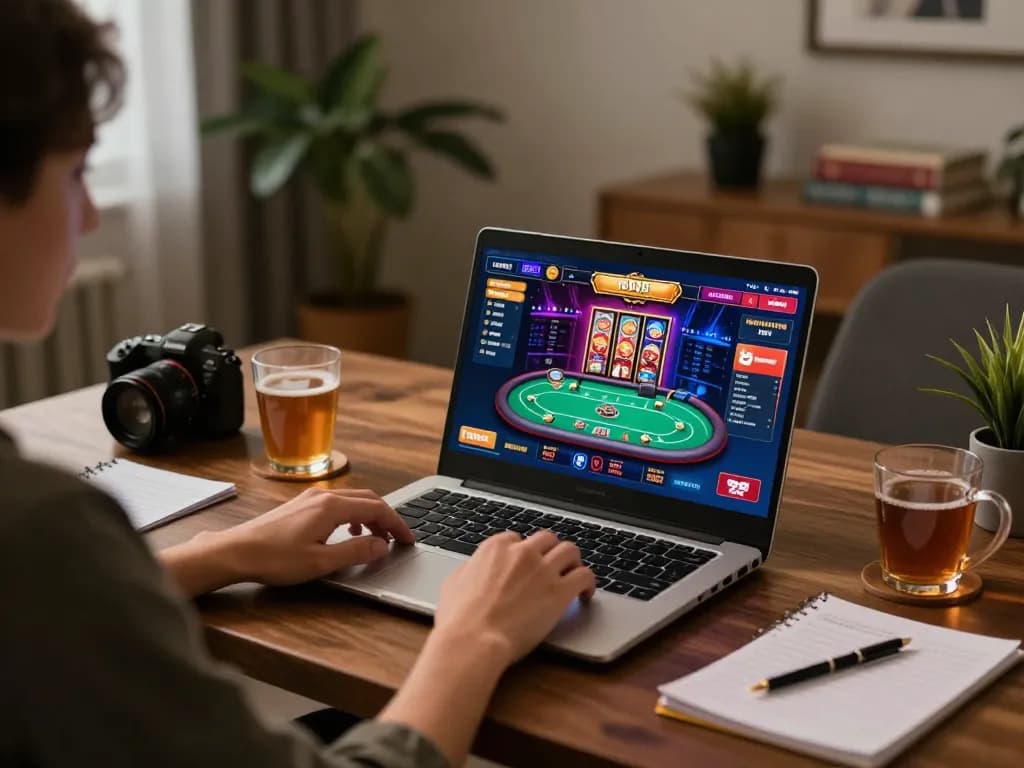 MPOID highlights a player fully engaged in an online casino game with a vibrant interface and strategic notes