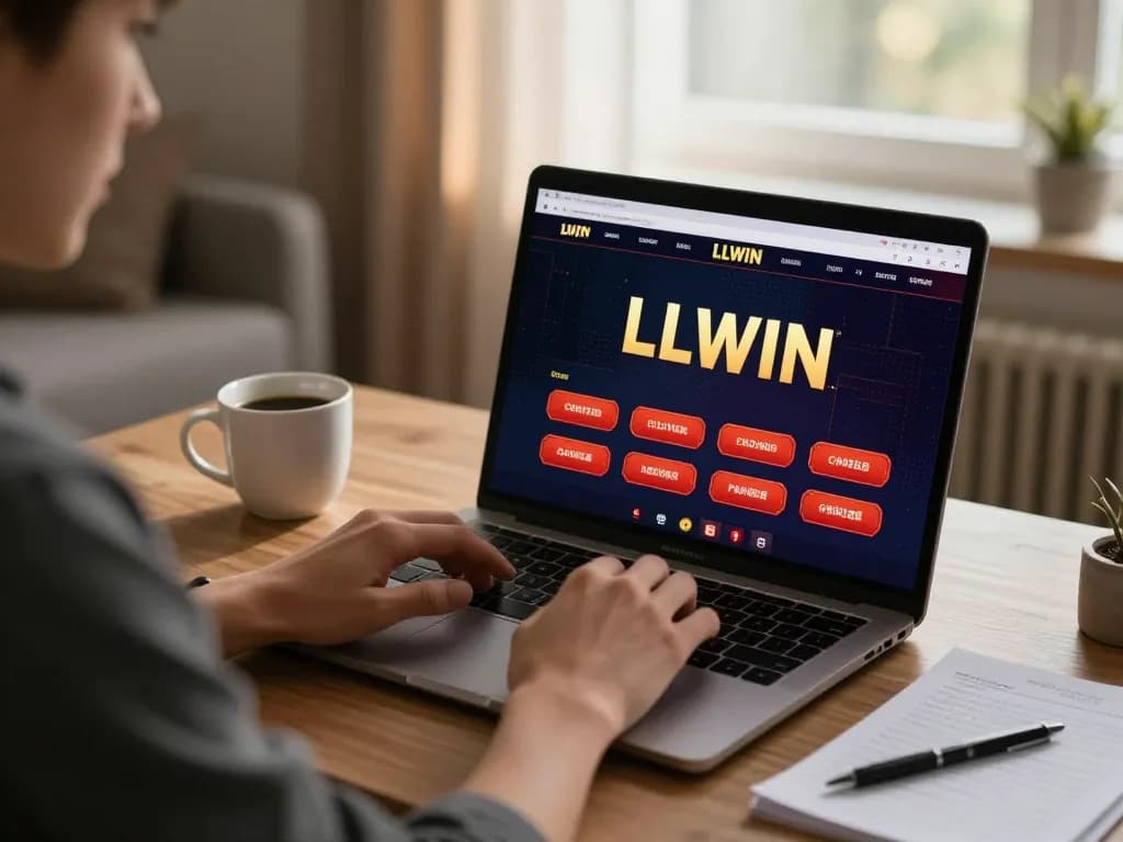 LLWIN player engaged in online casino gaming strategy at home.
