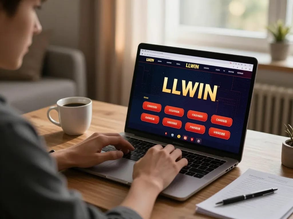 LLWIN player engaged in online casino gaming strategy at home.