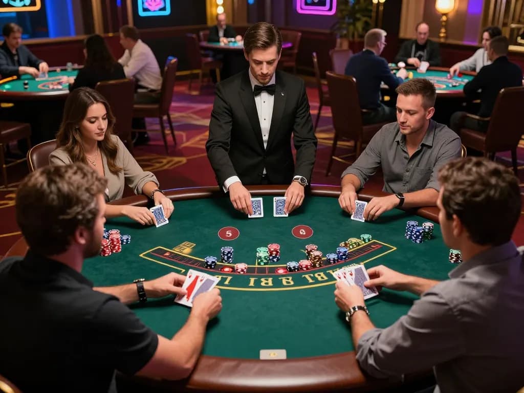 Engaging players experiencing high-stakes action at mb66 blackjack table in a vibrant casino.