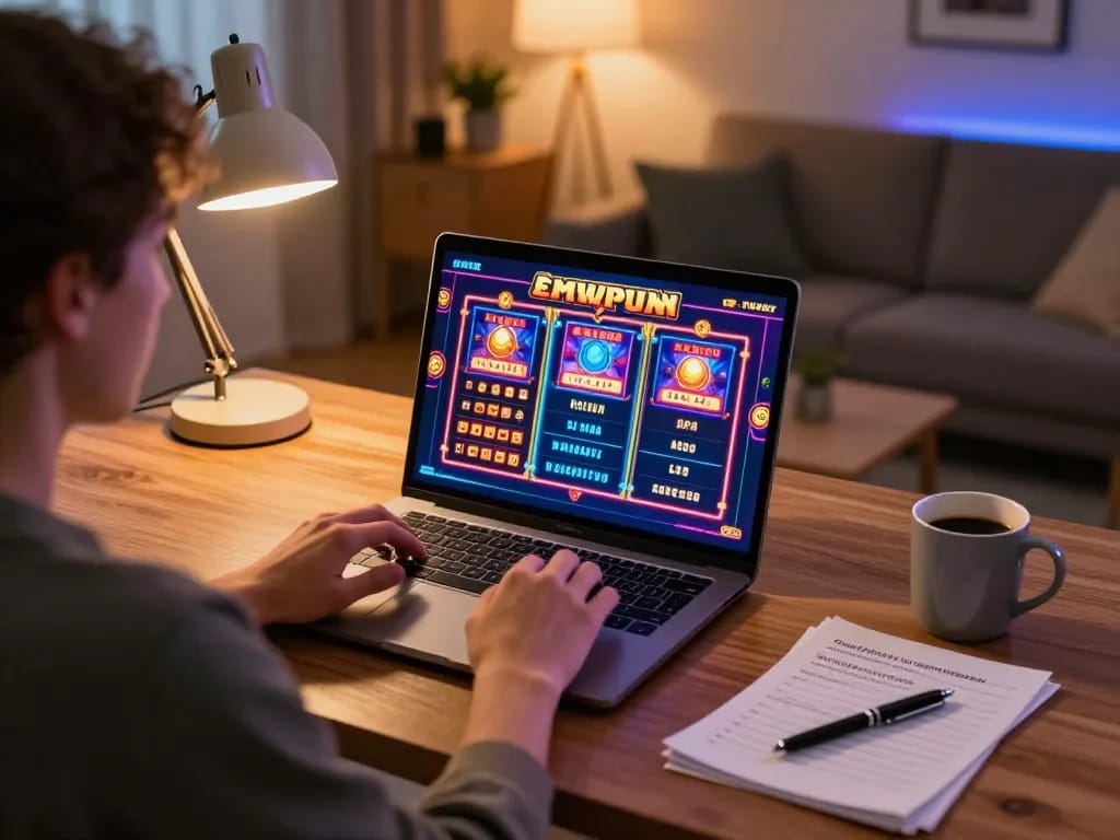 Player enjoying slot games at home with barbanoglass decor, highlighting strategic online gaming