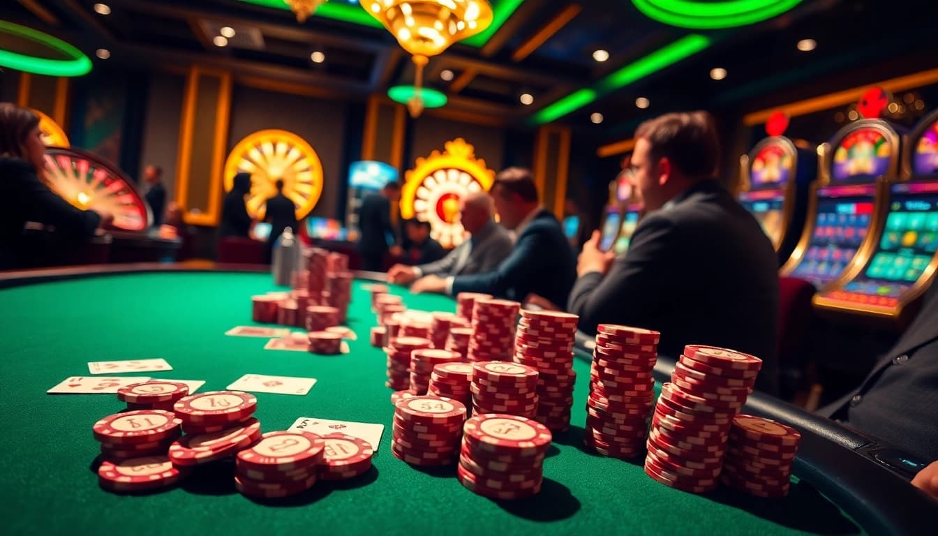 Experience GO8-level thrills at a vibrant casino table with high-stakes poker chips.
