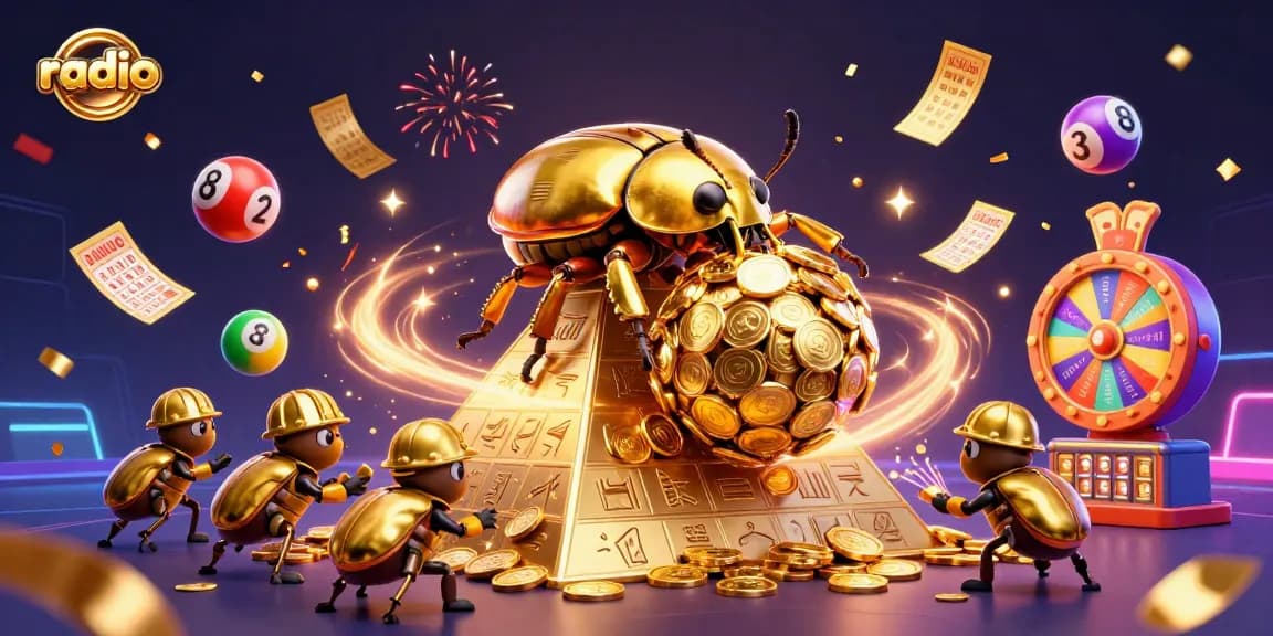 Experience thrilling radio gaming adventures with captivating lottery scenes and vibrant colors.
