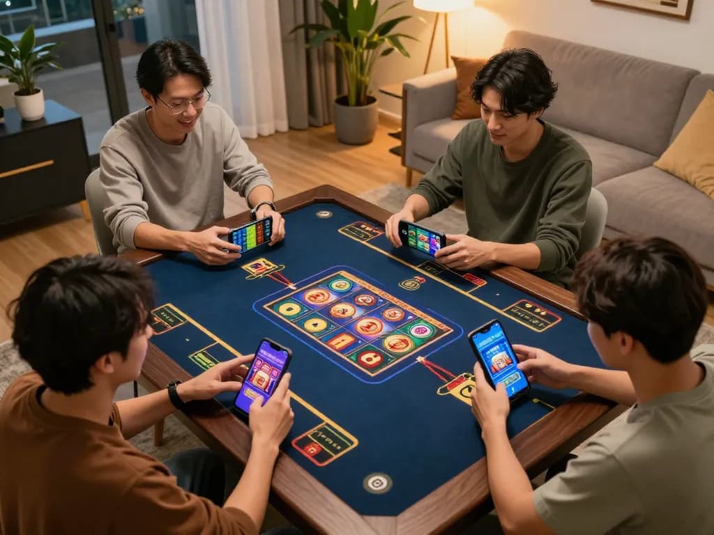 Engaging moment of players using Mega888 casino download on smartphones for online gaming.