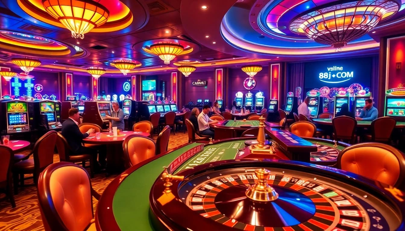 Gambling enthusiasts celebrating wins and betting in a luxury casino setting representing 88i com excitement.
