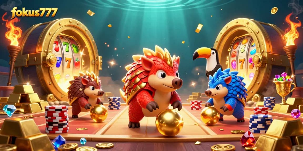 Experience thrilling action with fokus777 and rival pangolins, bowling through poker chips and golden treasures.