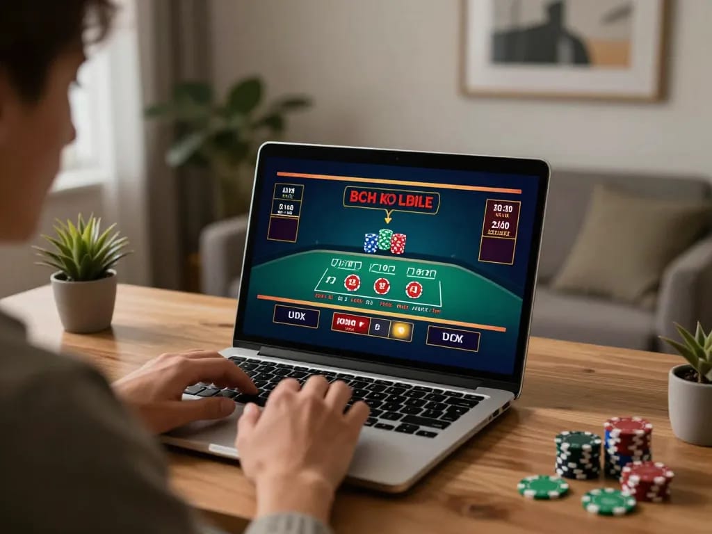 Player engaging with live dealer blackjack at RR88 online casino in a modern home office