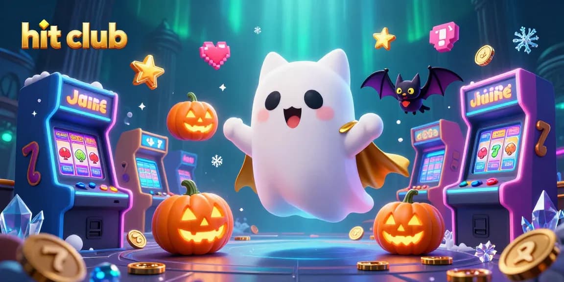 Hit club players enjoy casino games featuring a friendly ghost cat and adventurous bat in a vibrant atmosphere.