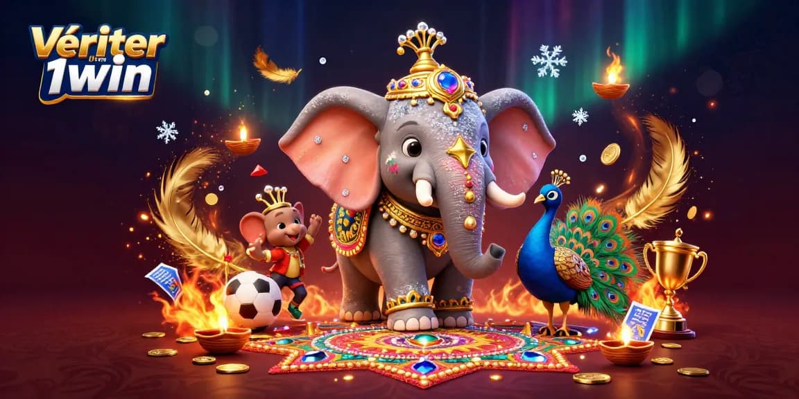 Vérifier un coupon 1win pour vos paris sportifs avec un éléphant et un paon en arrière-plan.