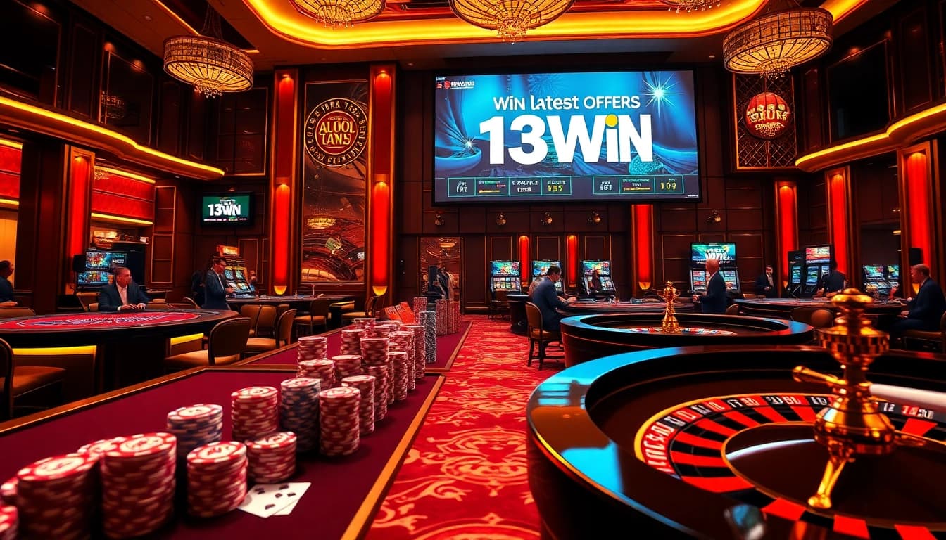 13Win casino experience showcasing luxurious tables, vibrant poker chips, and exciting gameplay.