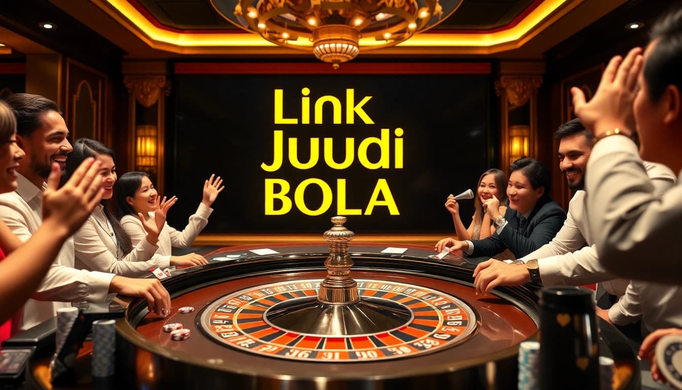 Exciting gambling scene illustrating the Link Judi Bola with vibrant roulette action and enthusiastic players.