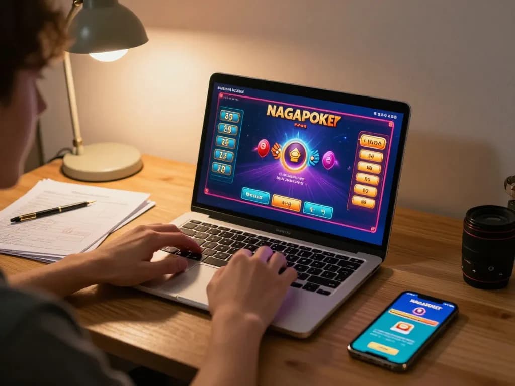 NAGAPOKER user winning big at online slots with engaging interface and cozy gaming setup.