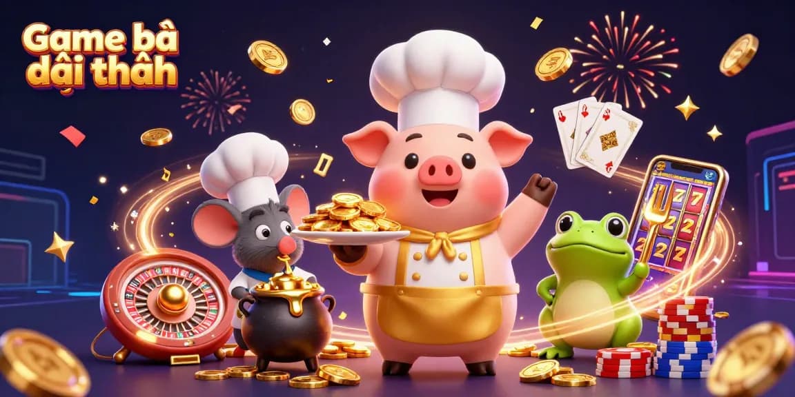 Enjoying a thrilling Game bài đổi thưởng experience with vibrant gold coins and lively characters.