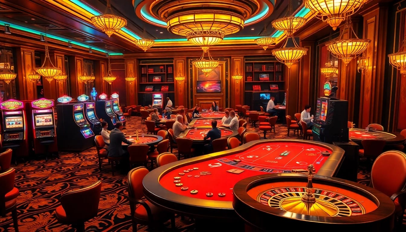 Engage in thrilling gameplay at https://thabet.college/ with a luxe casino atmosphere featuring poker tables and slot machines.