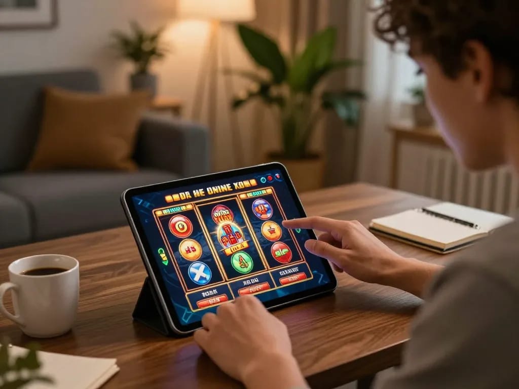 Engaging in kdslot online gaming from a stylish apartment setting, immersed in gameplay