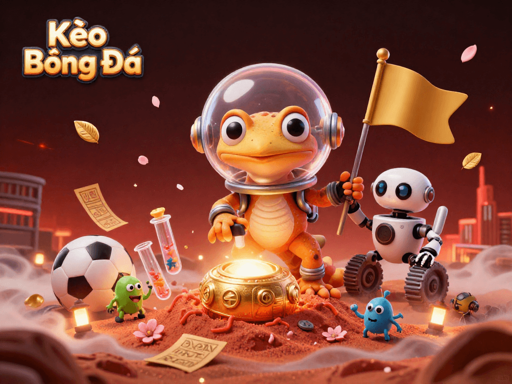 Kèo Bóng Đá sports betting scene with a Martian gecko and casino elements in an exciting discovery.